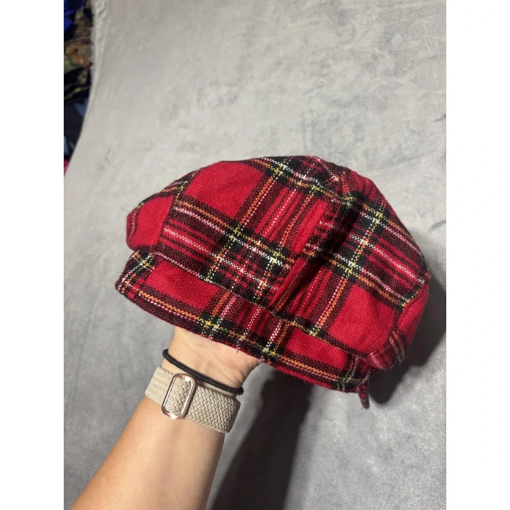 Elope Hat Newsboy Cabbie Fitted Adult One Size Red Plaid Tartan Scottish Y2K